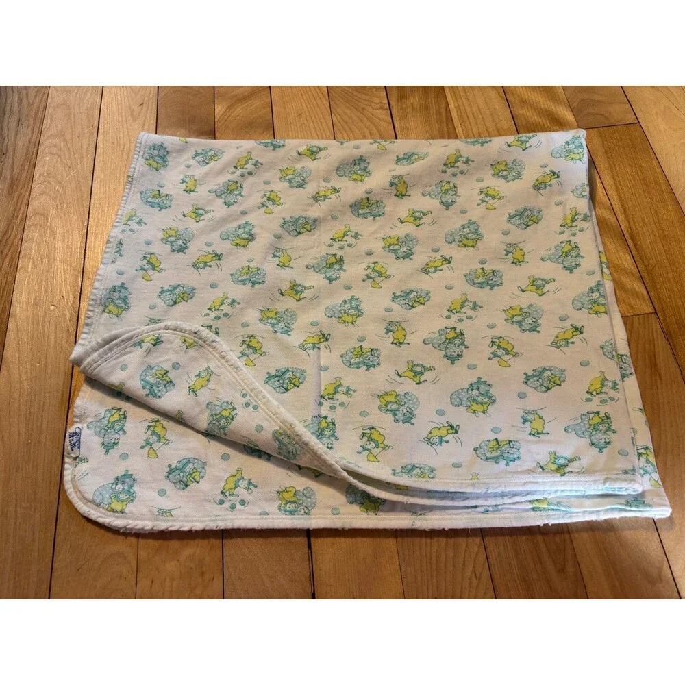 Carter’s Vintage Circus Print Baby Blanket Green Yellow Clown Bear security